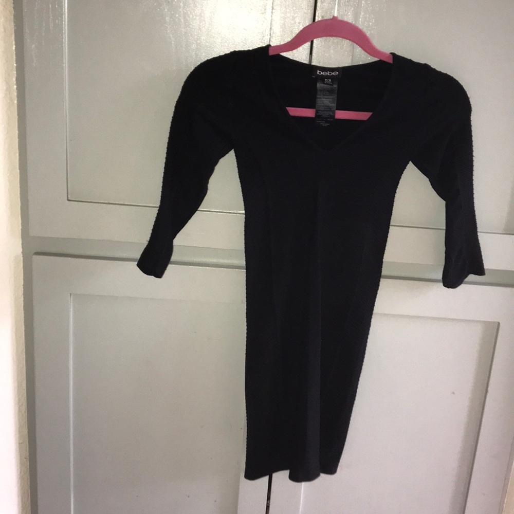 Textured Bebe Body-con 3/4 Sleeve Dress